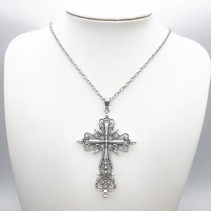 Gothic Dark Style Cross Pendant Necklace Rock Punk Goth Fashion Necklaces For Women Men Jewellery Design Mystical Gifts TWILRUS