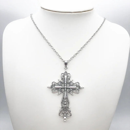 Gothic Dark Style Cross Pendant Necklace Rock Punk Goth Fashion Necklaces For Women Men Jewellery Design Mystical Gifts TWILRUS