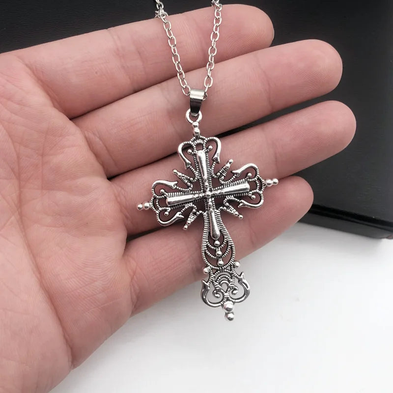 Gothic Dark Style Cross Pendant Necklace Rock Punk Goth Fashion Necklaces For Women Men Jewellery Design Mystical Gifts TWILRUS